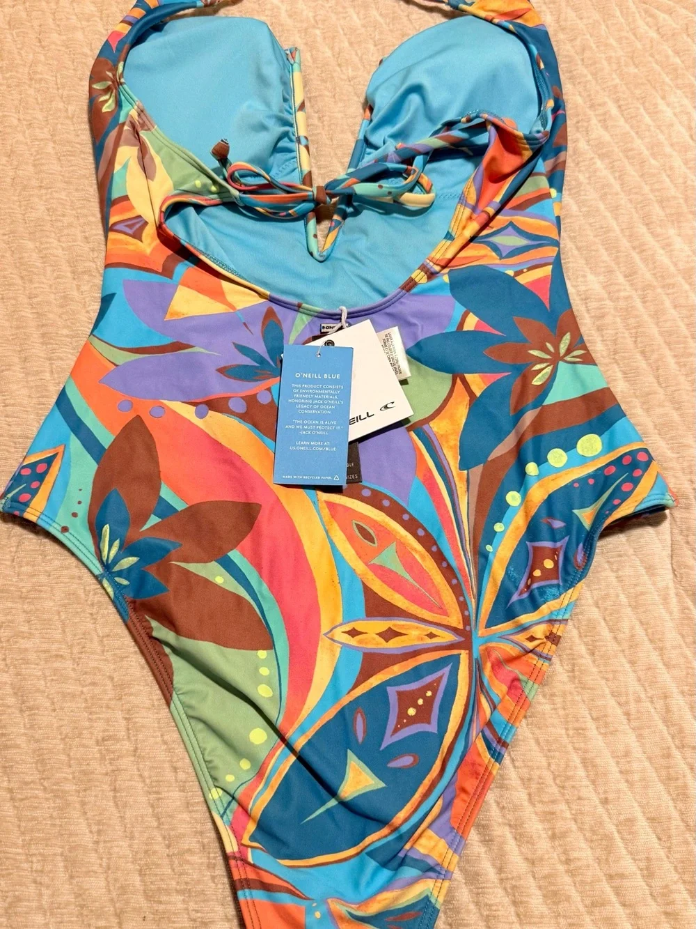 O'Neill Girls One-Piece Swimsuit in Blue, Teal, Orange & Yellow Floral Print